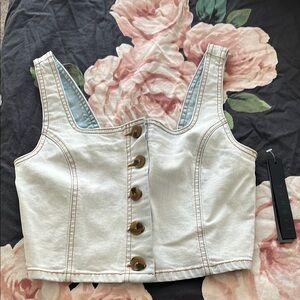 RACHEL Rachel Roy Cream Button-Up Crop Top